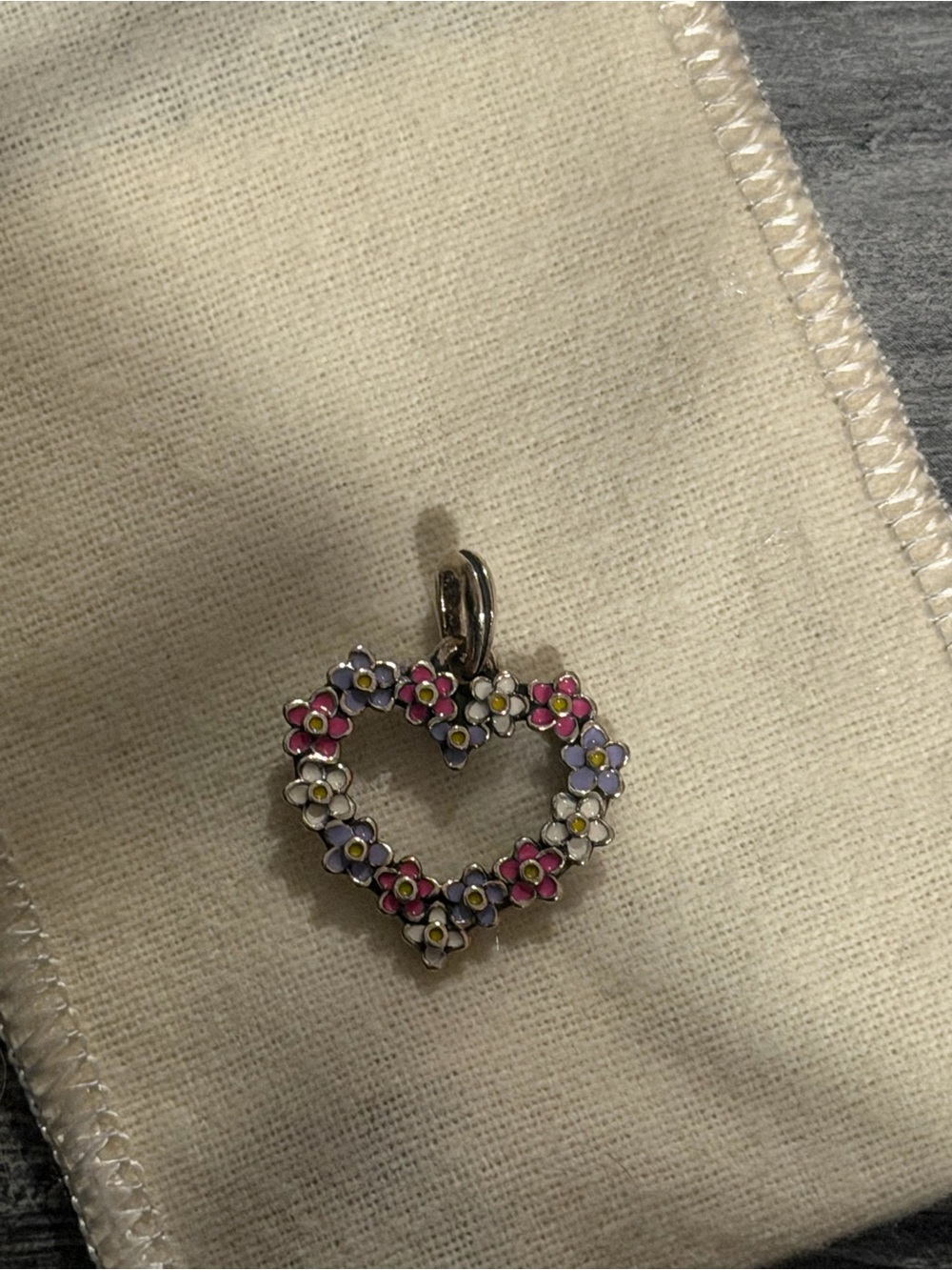 James Avery Floral Heart Pendant Charm in Pink, Lavender & White - Retiring
